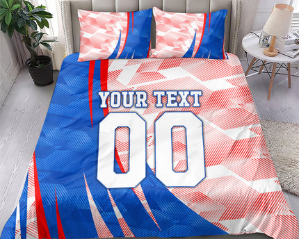 Personalized England Football Bedding Set Powerful Lion Kicking Ball Red Blue Chevron Zigzag