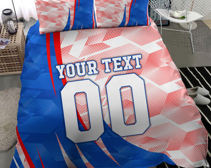 Personalized England Football Bedding Set Powerful Lion Kicking Ball Red Blue Chevron Zigzag