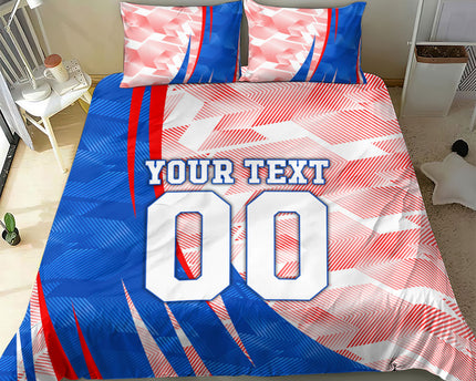 Personalized England Football Bedding Set Powerful Lion Kicking Ball Red Blue Chevron Zigzag