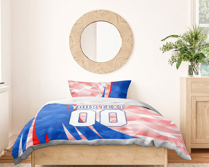 Personalized England Football Bedding Set Powerful Lion Kicking Ball Red Blue Chevron Zigzag