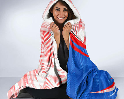 Personalized England Football Hooded Blanket Powerful Lion Kicking Ball Red Blue Chevron Zigzag
