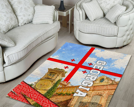 Georgia National Flag Area Rug Tbilisi Clock Tower Heritage Sky Art