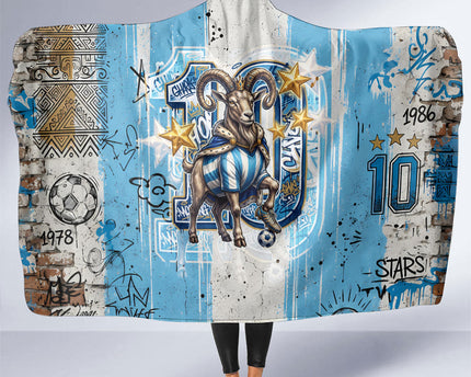 El Diez Argentina GOAT 10 Football Hooded Blanket Goat Mascot King Crown Graffiti Art