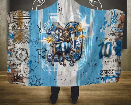 El Diez Argentina GOAT 10 Football Hooded Blanket Goat Mascot King Crown Graffiti Art