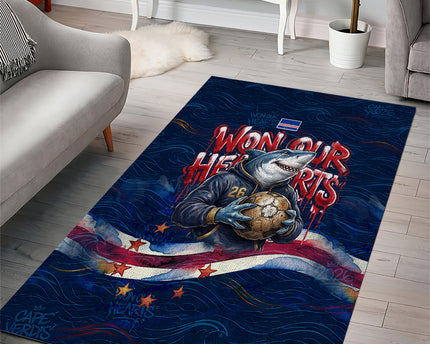 Cape Verde World Football 2026 Area Rug Blue Sharks Won Our Hearts - Oil Paint Style