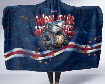 Cape Verde World Football 2026 Hooded Blanket Blue Sharks Won Our Hearts - Oil Paint Style