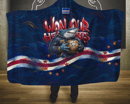 Cape Verde World Football 2026 Hooded Blanket Blue Sharks Won Our Hearts - Oil Paint Style