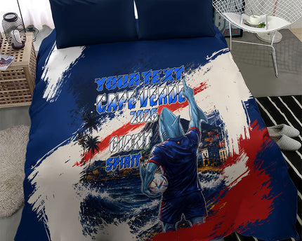 Personalized Cape Verde Blue Sharks Bedding Set Giant Spirit African Football 2026 Mascot