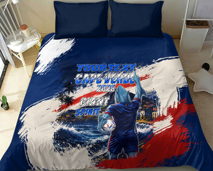 Personalized Cape Verde Blue Sharks Bedding Set Giant Spirit African Football 2026 Mascot