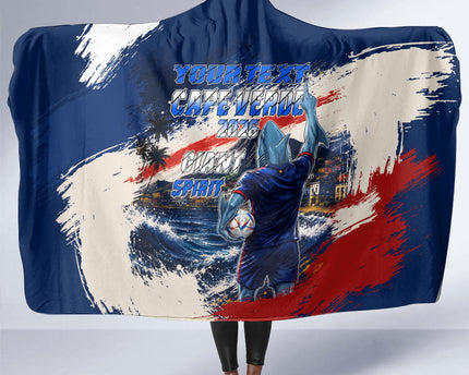 Personalized Cape Verde Blue Sharks Hooded Blanket Giant Spirit African Football 2026 Mascot