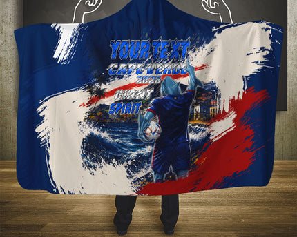 Personalized Cape Verde Blue Sharks Hooded Blanket Giant Spirit African Football 2026 Mascot