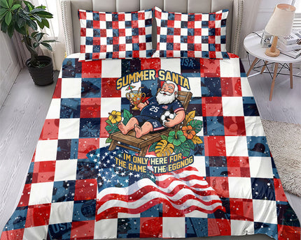USA Soccer Summer Christmas In July Bedding Set Summer Santa World Football