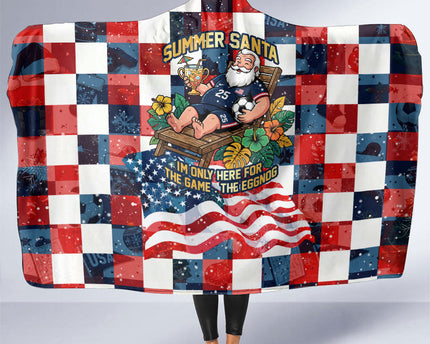 USA Soccer Summer Christmas In July Hooded Blanket Summer Santa World Football