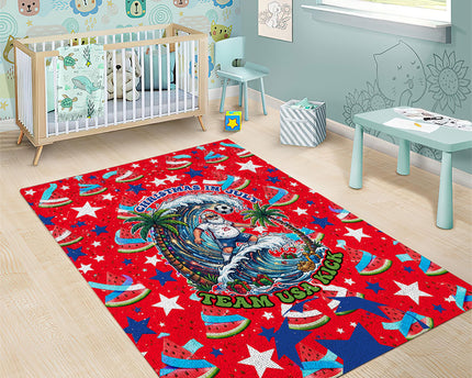 Christmas In July USA Soccer Area Rug Surfing Santa Flamingo Summer Watermelon