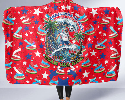 Christmas In July USA Soccer Hooded Blanket Surfing Santa Flamingo Summer Watermelon