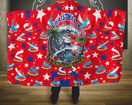 Christmas In July USA Soccer Hooded Blanket Surfing Santa Flamingo Summer Watermelon