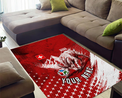 Personalized Switzerland Ibex Soccer 2026 Area Rug Grunge Swiss Football Cross Mountain