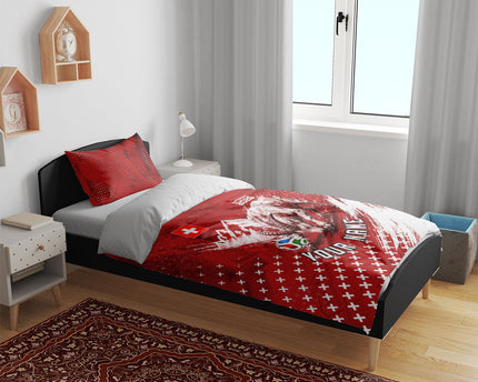Personalized Switzerland Ibex Soccer 2026 Bedding Set Grunge Swiss Football Cross Mountain