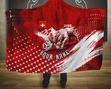 Personalized Switzerland Ibex Soccer 2026 Hooded Blanket Grunge Swiss Football Cross Mountain