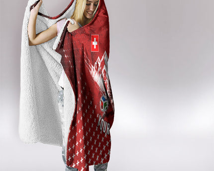 Personalized Switzerland Ibex Soccer 2026 Hooded Blanket Grunge Swiss Football Cross Mountain