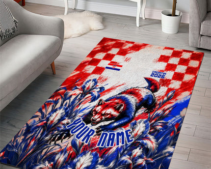Personalized Croatia Marten Soccer 2026 Area Rug Football Grunge Checkerboard Croatian Iris Floral