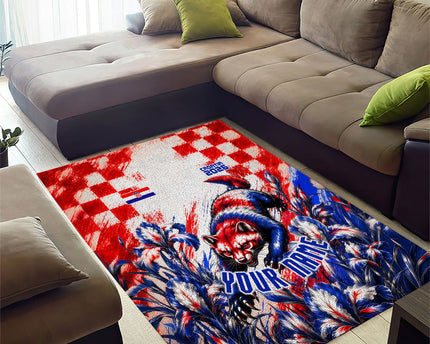 Personalized Croatia Marten Soccer 2026 Area Rug Football Grunge Checkerboard Croatian Iris Floral