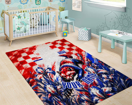 Personalized Croatia Marten Soccer 2026 Area Rug Football Grunge Checkerboard Croatian Iris Floral