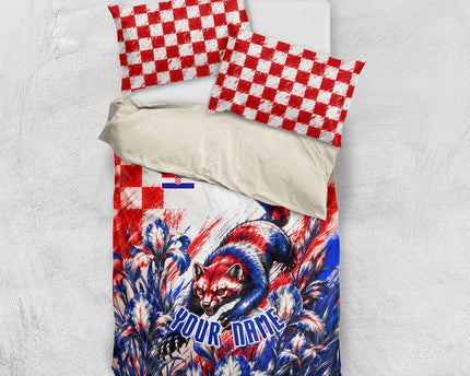 Personalized Croatia Marten Soccer 2026 Bedding Set Football Grunge Checkerboard Croatian Iris Floral