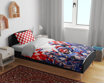 Personalized Croatia Marten Soccer 2026 Bedding Set Football Grunge Checkerboard Croatian Iris Floral