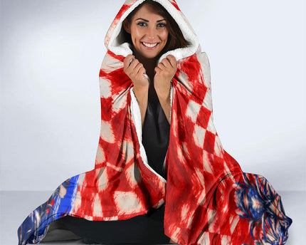 Personalized Croatia Marten Soccer 2026 Hooded Blanket Football Grunge Checkerboard Croatian Iris Floral