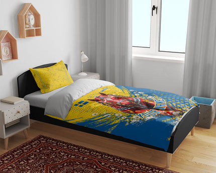 Personalized Sweden Dala Horse Soccer Bedding Set Grunge Swedish Flag Cheering Fans Floral