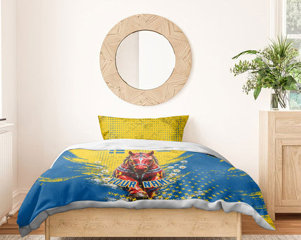 Personalized Sweden Dala Horse Soccer Bedding Set Grunge Swedish Flag Cheering Fans Floral
