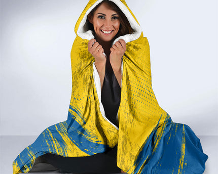 Personalized Sweden Dala Horse Soccer Hooded Blanket Grunge Swedish Flag Cheering Fans Floral