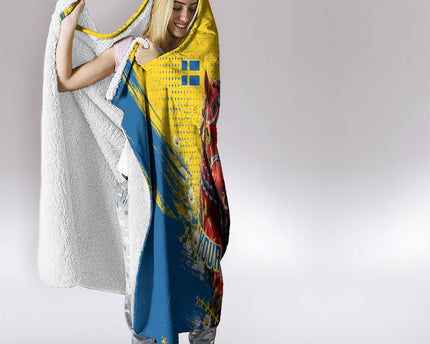 Personalized Sweden Dala Horse Soccer Hooded Blanket Grunge Swedish Flag Cheering Fans Floral