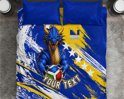 Personalized Bosnia Herzegovina Dragon Soccer Bedding Set Bosnian Football Flag Stars Fleur De Lis Grunge