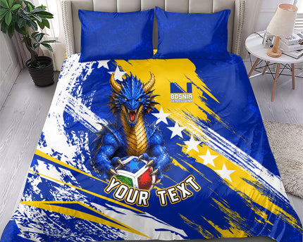 Personalized Bosnia Herzegovina Dragon Soccer Bedding Set Bosnian Football Flag Stars Fleur De Lis Grunge