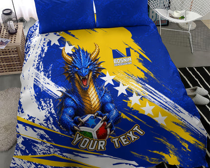 Personalized Bosnia Herzegovina Dragon Soccer Bedding Set Bosnian Football Flag Stars Fleur De Lis Grunge