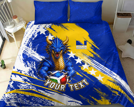 Personalized Bosnia Herzegovina Dragon Soccer Bedding Set Bosnian Football Flag Stars Fleur De Lis Grunge