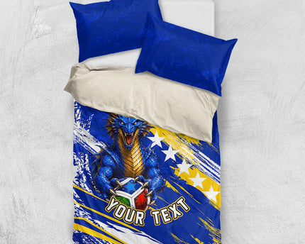 Personalized Bosnia Herzegovina Dragon Soccer Bedding Set Bosnian Football Flag Stars Fleur De Lis Grunge