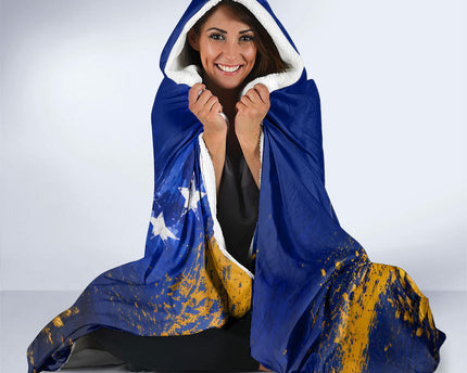 Personalized Bosnia Herzegovina Dragon Soccer Hooded Blanket Football Golden Lily Bosnian Flag Cheering Fans