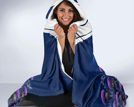 Personalized Scotland Red Lion Soccer Hooded Blanket Scottish Saltire Flag Purple Thistle Cheering Fans