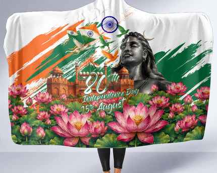 India 80th Independence Day Hooded Blanket Ashoka Chakra Lotus Landmarks Shiva