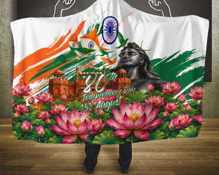 India 80th Independence Day Hooded Blanket Ashoka Chakra Lotus Landmarks Shiva