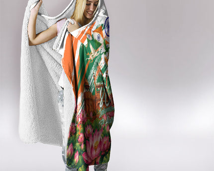 India 80th Independence Day Hooded Blanket Ashoka Chakra Lotus Landmarks Shiva