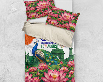 India 80th Independence Day Bedding Set India Gate Peacock Lotus Heritage Landmarks