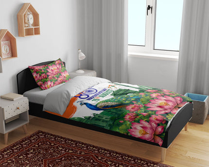 India 80th Independence Day Bedding Set India Gate Peacock Lotus Heritage Landmarks