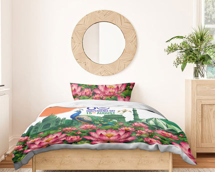 India 80th Independence Day Bedding Set India Gate Peacock Lotus Heritage Landmarks