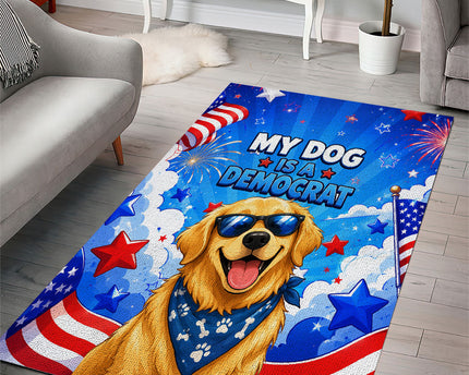 My Dog Is A Democrat Golden Retriever Area Rug Patriotic American Fireworks Cute Cartoon Dog