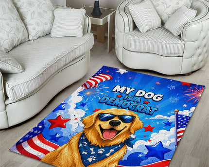 My Dog Is A Democrat Golden Retriever Area Rug Patriotic American Fireworks Cute Cartoon Dog