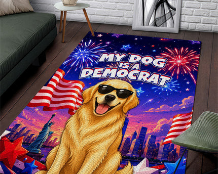Golden Retriever My Dog Is A Democrat Area Rug Patriotic Statue Of Liberty Fireworks